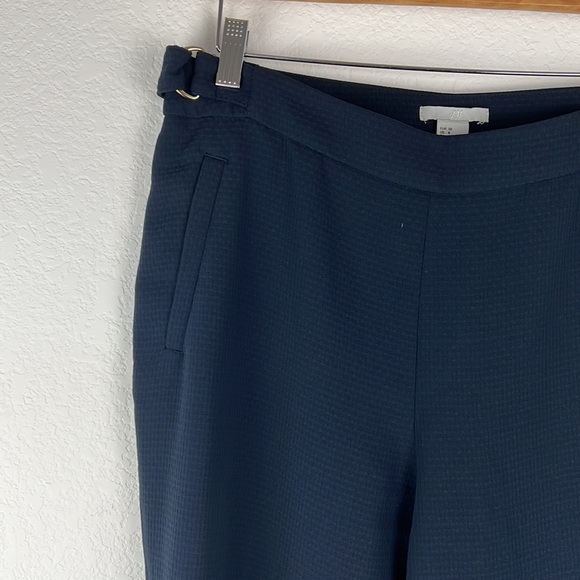 H & M Tailored Capri Blue adjustable Belted Waist and Side Zip Dress Pant Size 8 - Picture 2 of 10